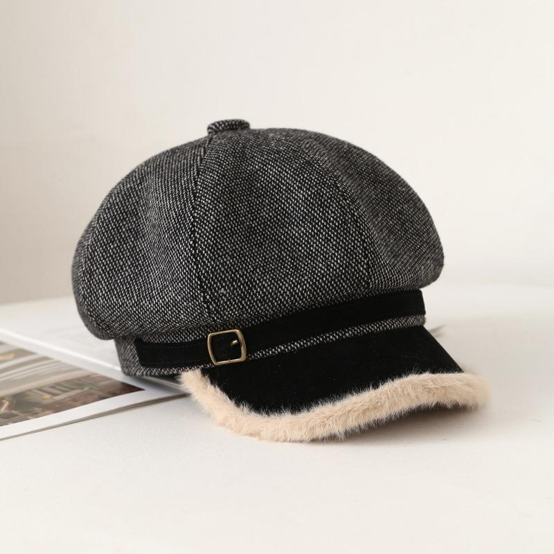 Octagon Hat Female Beret Autumn and Winter Style Fleece Warm Newsboy Hat Painter's Hat New Style
