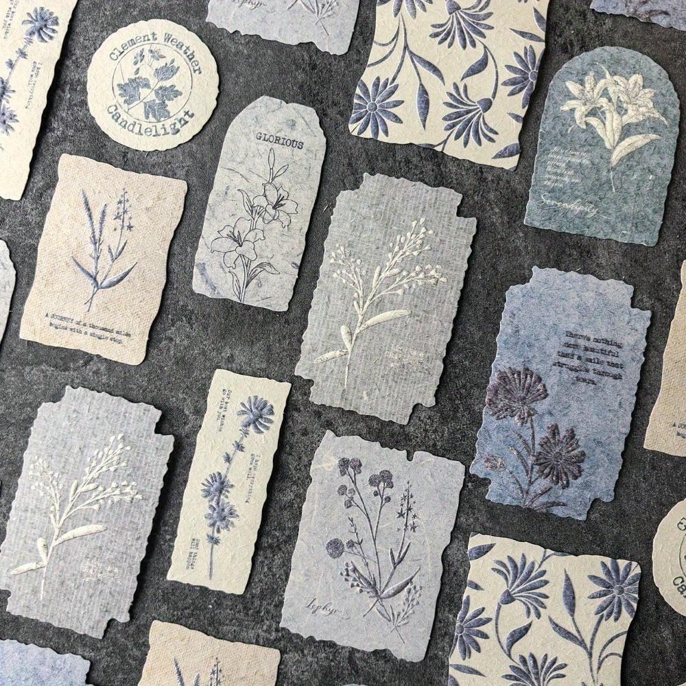 1 Box 30pcs Embossed Vintage Floral Natural Texture English Labels Decorative Stickers for Scrapbooking, School Supplies, Back To School