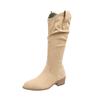 Brown V-mouth boots women's autumn and winter new thick heel suede tall knight boots western pile boots