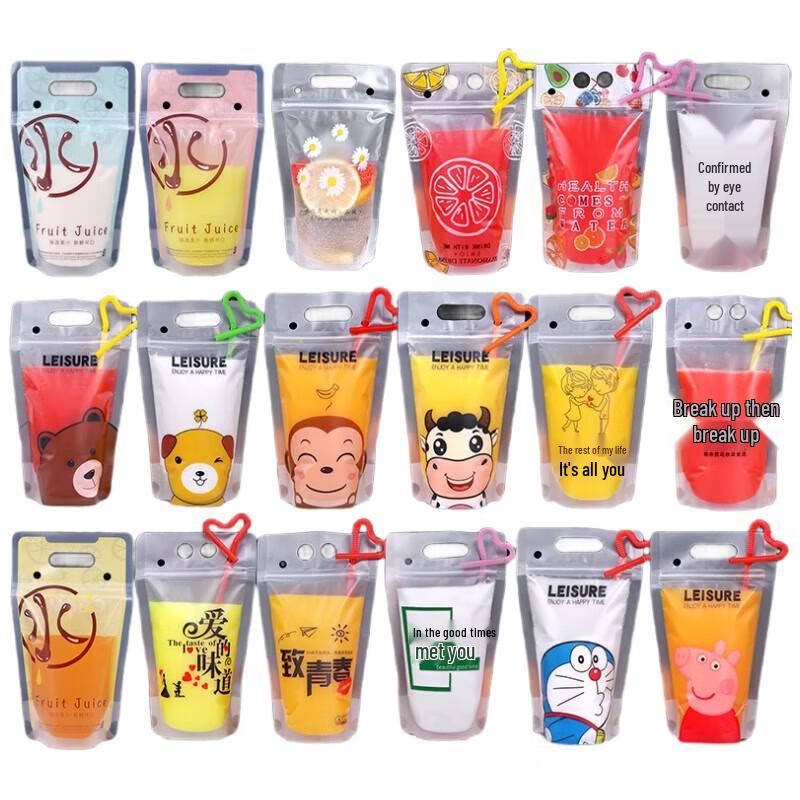 Disposable Self-Sealing Drink Pouches, Mixed Styles - 100 Pack