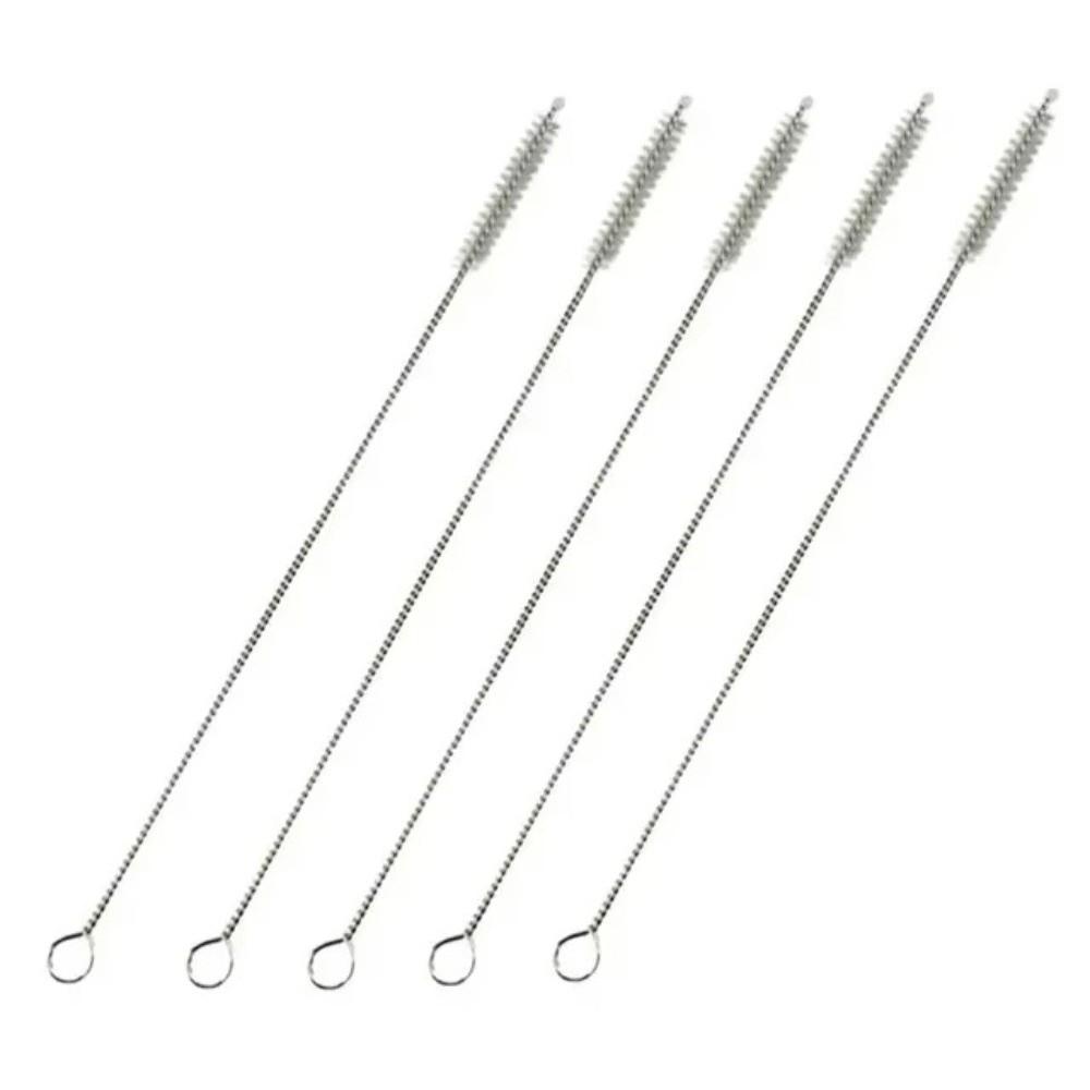 5pcs Soft Hair Straw Bottle Cleaning Brushes Stainless Steel Handle Glass Tube Cleaners  Home
