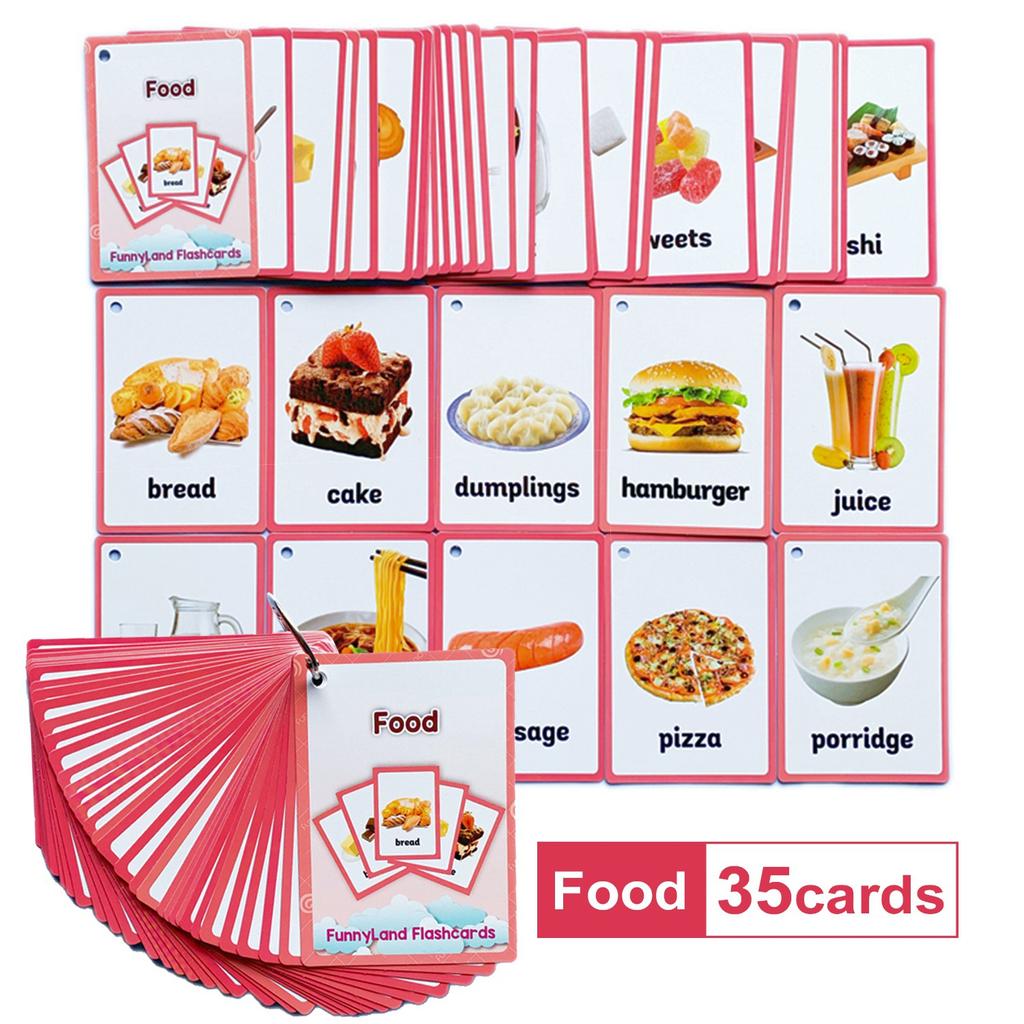 Fruits/Vegetable/Foods/Food Quantities English Words learning FlashCards Pocket Card Baby Toys for Children Pre-Kindergarten Kids Gifts