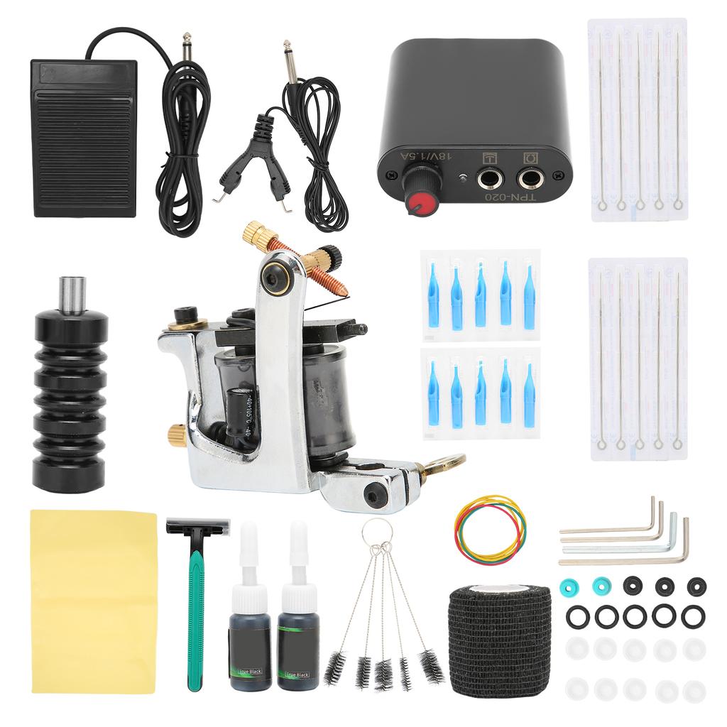 Complete Tattoo Kit Professional Tattoo Kit Coils Tattoo Machine Kit Disposable Needles Clip Cord