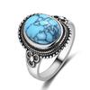 S925 Silver Oval Natural Turquoise Ring for Men and Women