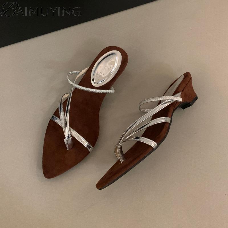 Fashion Pointed Toe Flip Flops Women Slippers Heeled Sandals Casual Clip Toe Shoes Woman 2025 Fashion New Dress Sexy Pumps Summer Slides