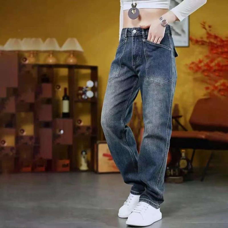Washed retro jeans men's trend fashion personality handsome trousers men's clothing American versatile loose casual pants