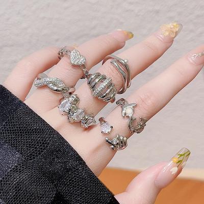 Irregular French Pleated High-End Open Ring Cold Wind Simple Full Of Diamonds Zircon Personality Ring Female