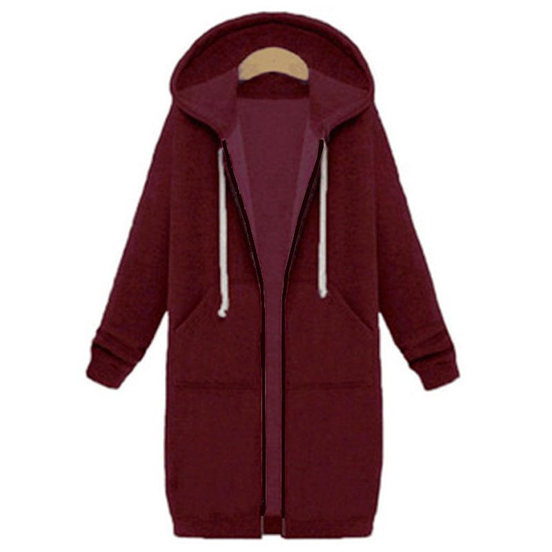 Plus Size Casual Thicken Hooded Women Zip Up Long Sweater