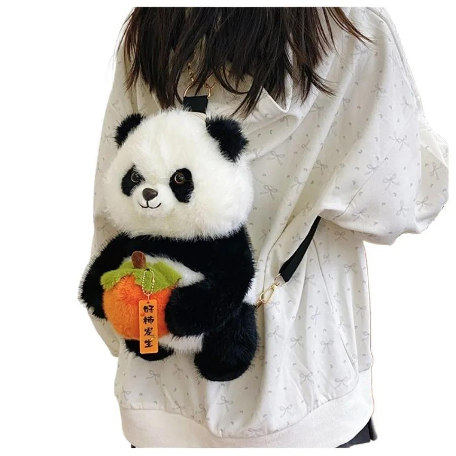 Kawaii Panda Plüsch Rucksack Niedliche Tier Plüschtier Puppe Damen Umhängetasche Pelz Weiche Schultertasche für Reise Party Weibliches Geburtstagsgeschenk