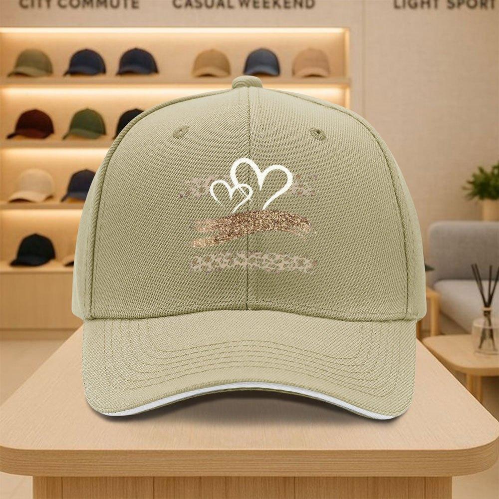 Double Heart Leopard Glitter Baseball Cap Unisex Polyester Adjustable Snapback Casual Hat for Men Women