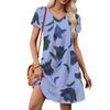 Women's Petal Short Sleeve V Neck Loose Floral Print Swing Sundress With Pockets