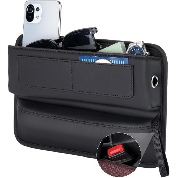 Car Seat Gap Filler Organizer Car Storage Organizer Car Accessories For Women/Men Interior Premium Leather Keeps Phone/Keys/Wallets (Black, 1 Pack)
