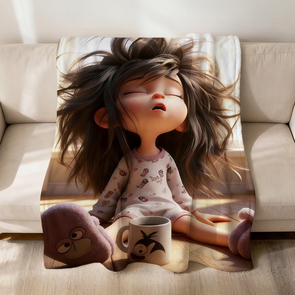 Lustige Cartoon faule süße Mädchen mit chaotischen Haaren Flanell weiche warme Plüschdecke Sofa Wohnzimmer hogar Schlafzimmer Geschenk Zuhause Auto tragbar