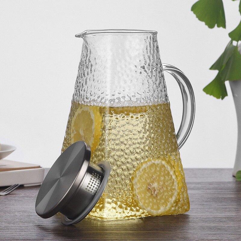 Gehämmerte kühle Wasserflasche, hochtemperaturbeständiges Wasserflaschen-Set, hoher Borosilikatglas-Topf, Party-Saft, transparenter Topf