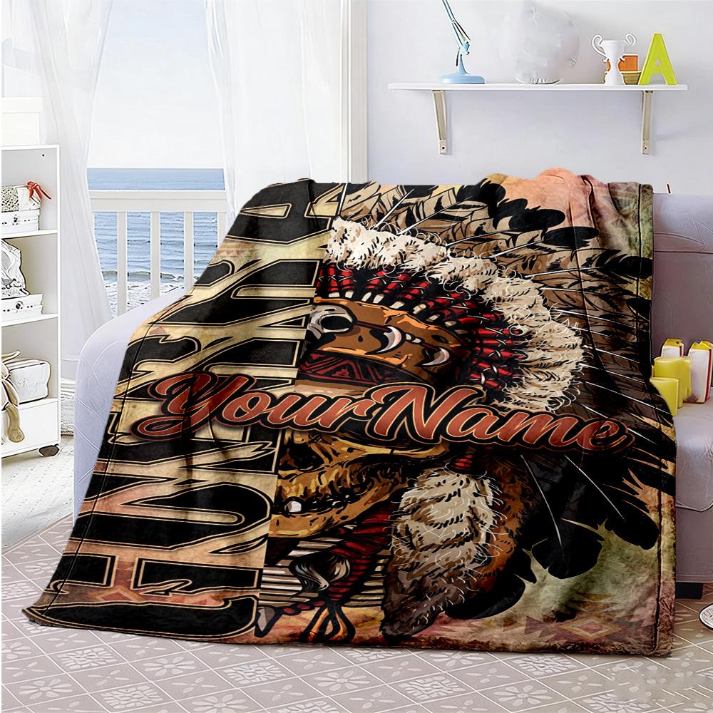 Ethnic Tribal Patterns Personalized Name Blanket Multi-purpose Personalized Blanket Comfortable Suitable for Bed Picnics Chair Nap All-Season Use