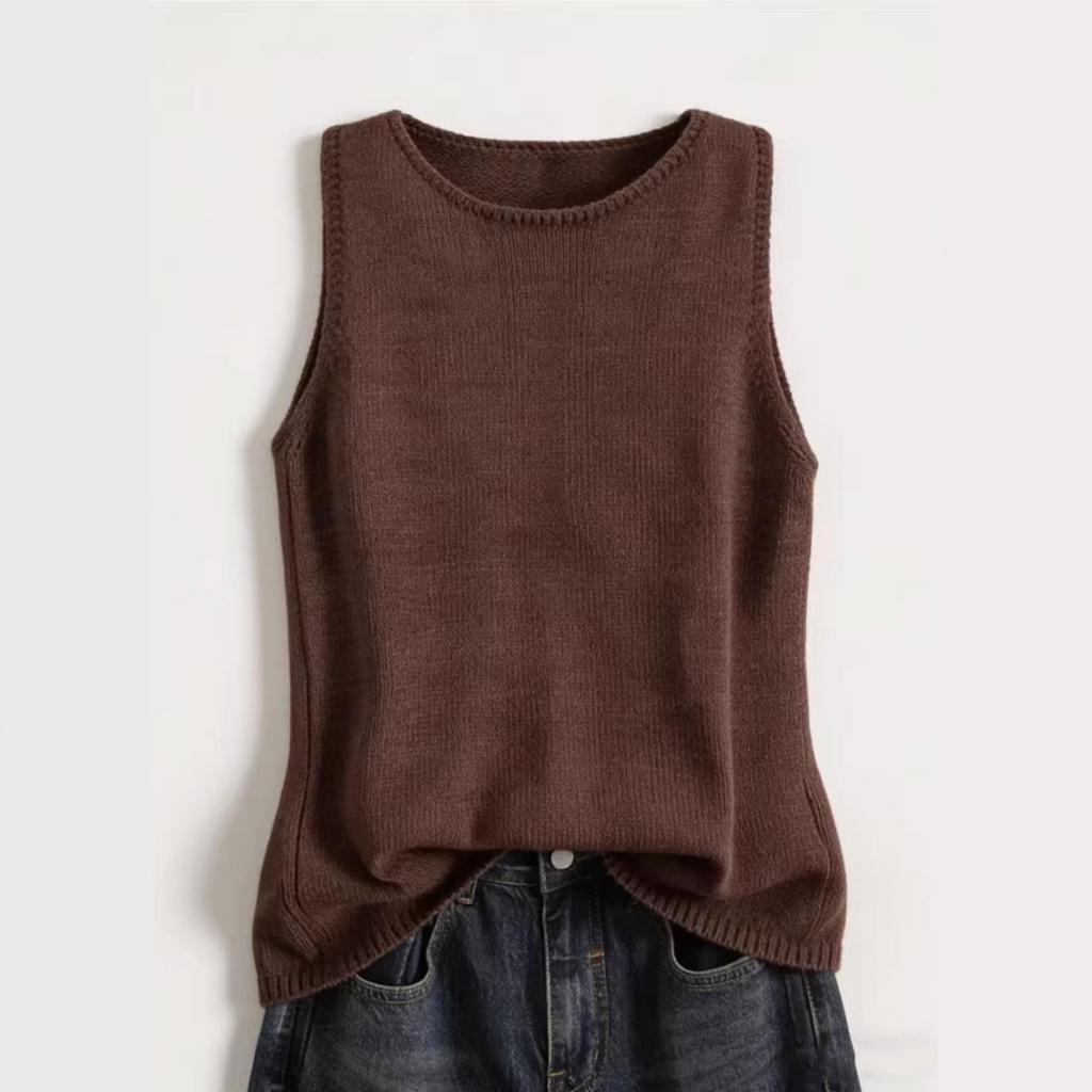 Women's Summer Breathable Ice Silk Knit Sleeveless Round Neck Top