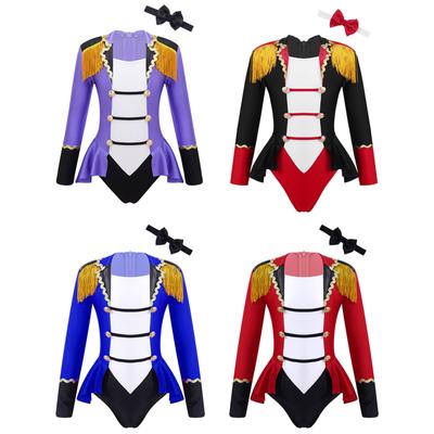 Kids Girls 2Pcs Circus Ringmaster Costume Halloween Outfits Vintage Tassel Jacket Magic Show Leotard