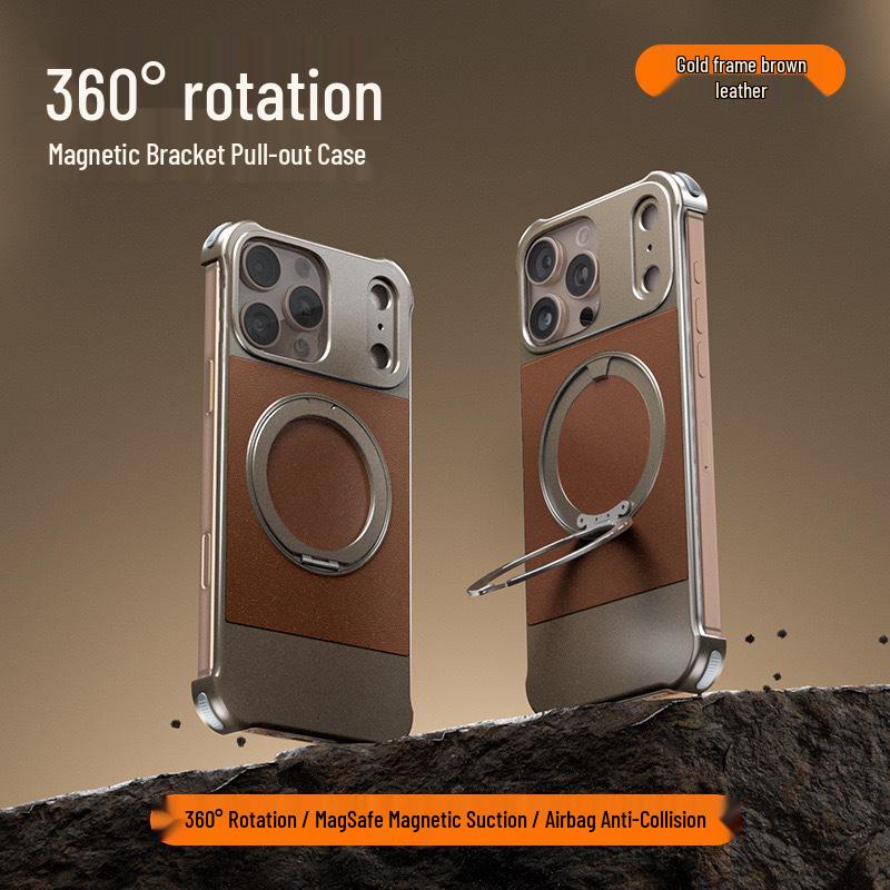 

Apple 17 Pro Max Metal Phone Case with Retractable Sticker Skin & 360° Rotating Stand Samsung S23 Ultra