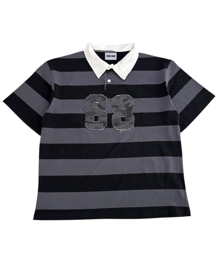 SK8ER ROCK 88 Stripe Rugby Shirt ((Gray*Black))