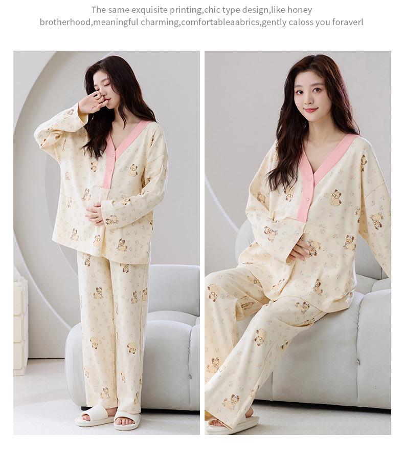 Plus Size Maternity Pajamas with Chest Pads for Autumn/Winter - Women's Postpartum Nursing & Home Wear Set