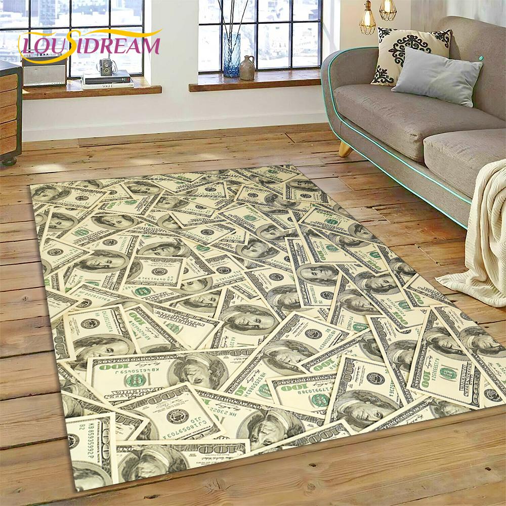 3D Rich Dollar Euro Pound Money Cartoon Carpet Rug for Bedroom Living Room Home Sofa Decoration,Children Large Decor Floor Mat