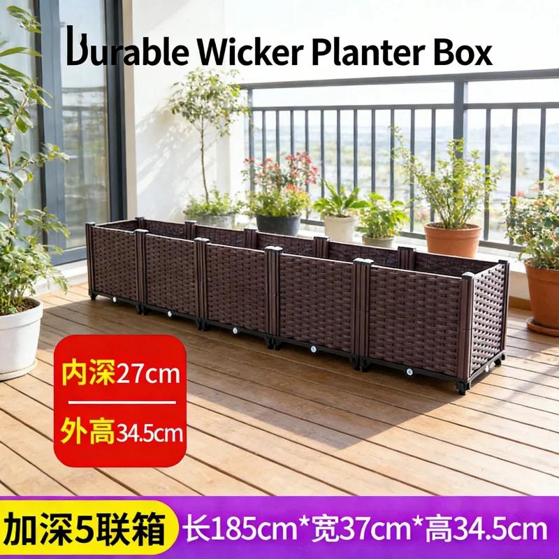 Large Deep 5-Cell Planter Box 185x37x34 Cm Outdoor Vegetable Garden Bed Thick Plastic Raised Container for Balcony Patio