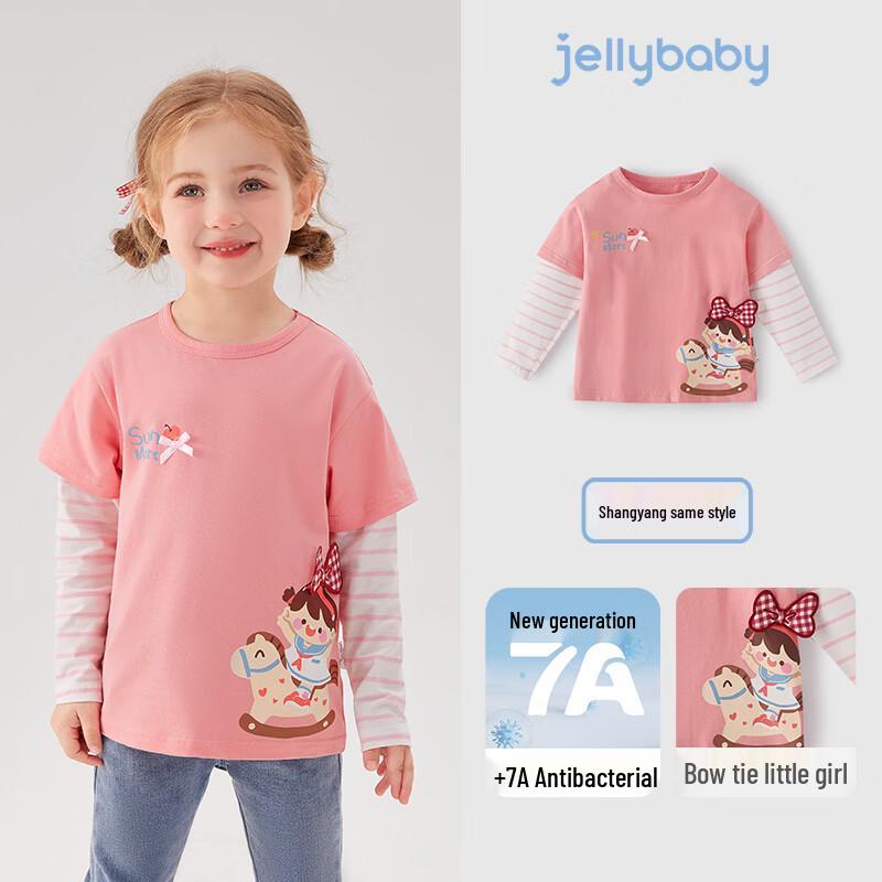 JELLYBABY Girls  Cute Faux Two-Piece Long Sleeve T-Shirt 110