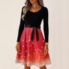 Women's Casual Fashion Long Sleeve Christmas Graphic Printed Vintage Long Dresses