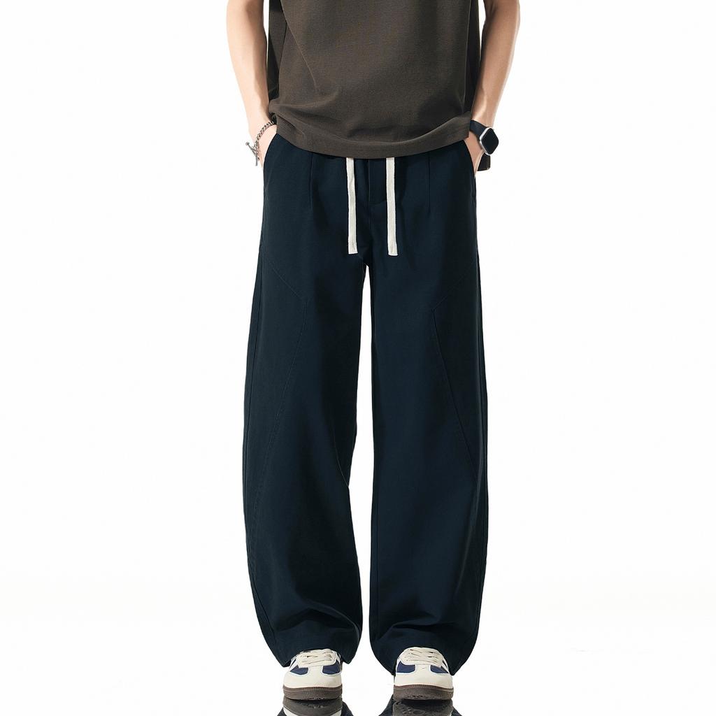 American Solid Color Simple Trendy Brand Splicing Overalls Men's Pure Cotton Comfortable Loose Wide Leg Straight Casual Long Pants