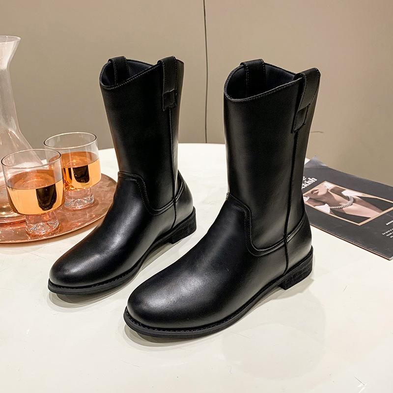 

Женские ковбойские сапоги в западном стиле 2025 Новые осенние сапоги-чулки, облегающие, сапоги-рыцари, женские сапоги на толстом каблуке, средней высоты, ботинки Мартина 40 чёрный