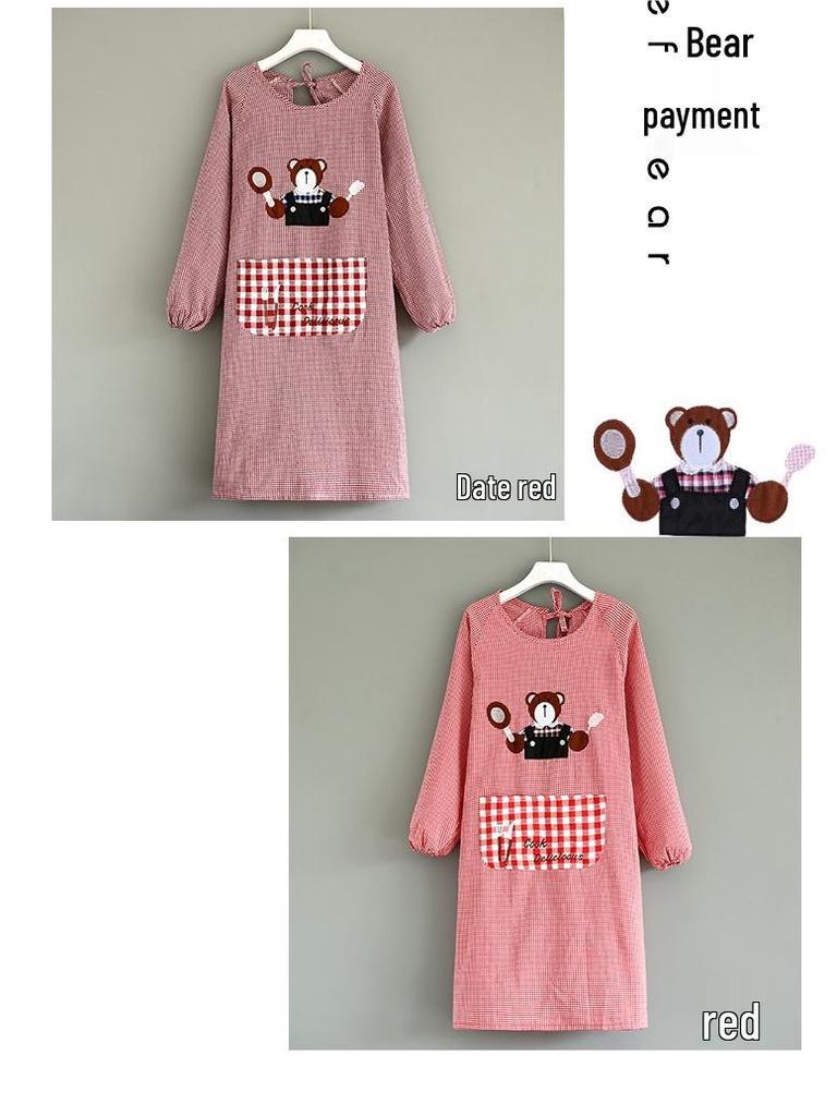 Korean Style Long Sleeve Oil-Proof Cotton Apron for Women and Men – Cute and Fashionable Kitchen Smock for Summer