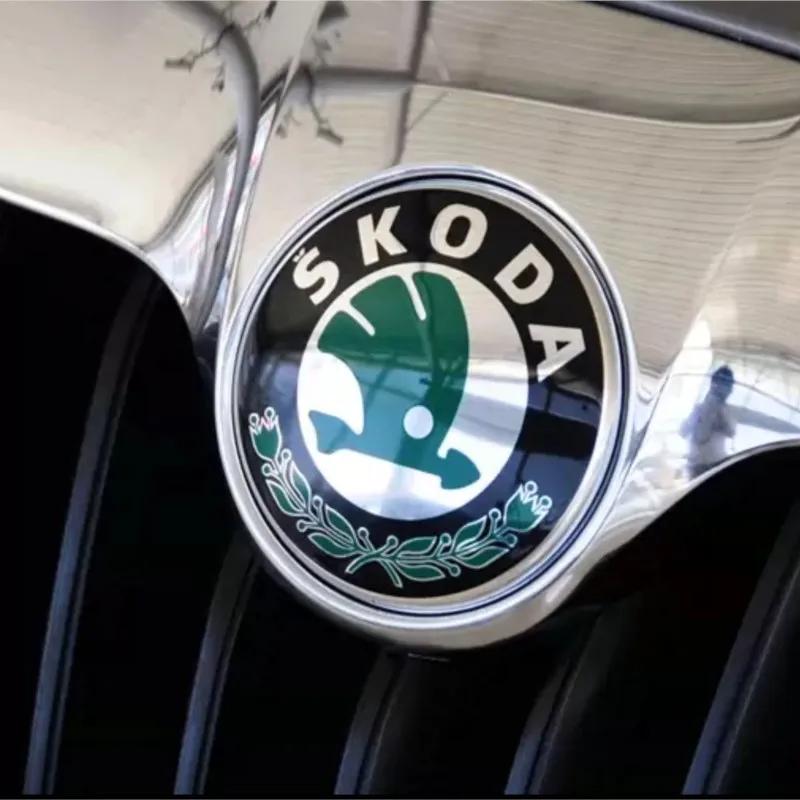 For Skoda 1Pcs Front Hood Emblem 90mm+Rear Badge 80mm Sticker For Skoda Octavia Rapid Kodiaq Karoq Fabia Kamiq Superb Derivative