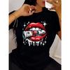 Red Lips USD Fun Printed T-shirt Casual Short Sleeve Round Neck Top Fashionable Loose Fashion Harajuku Women's Plus Size Top