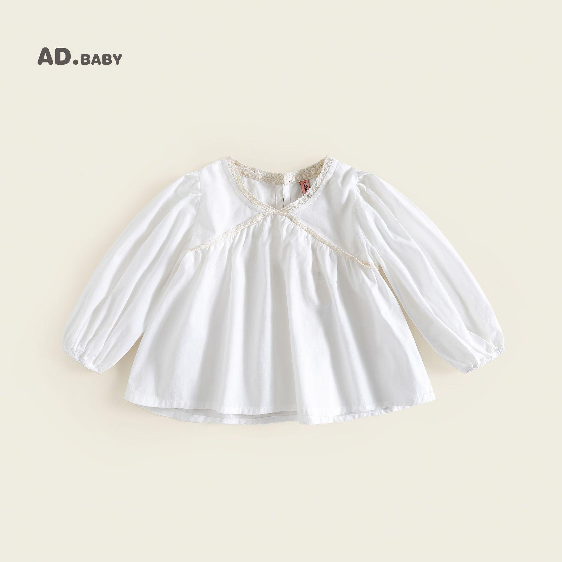 

2025 Осень Детская рубашка в корейском стиле из приятного к коже стиранного хлопка - Удобная повседневная кружевная блузка для девочек 80 cm бежевый