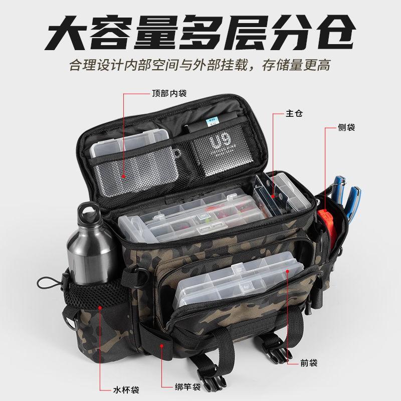 Multi-Compartment Fishing Waist Pack With Shoulder Strap - Waterproof Oxford Fabric Tackle Bag Lure Rod Reel Storage