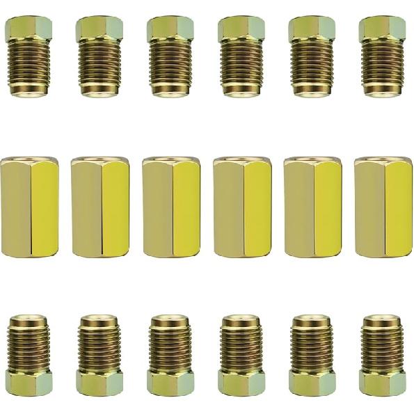 4 Sets Of 3/16” Brake Line Tubing Unions (Connectors) With 8 Nuts (3/8 – 24 Threads), Brake Line Fittings Tool Kit For Automotive & Motorcycle