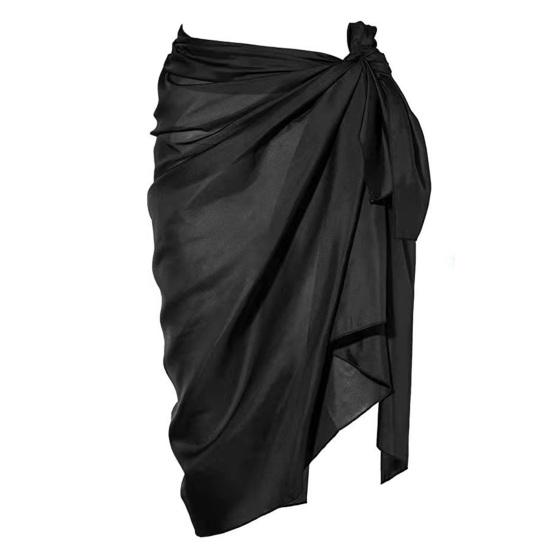 Solid Color Side Lace-up Cover Up Skirt See-through Chiffon Wrap Scarf Skirt