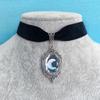Retro Temperament Geometric Ellipse Moon Pendant Black Velvet Choker Necklace for Women Men Halloween Party Gothic Jewelry Gifts