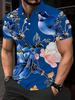Printed Design – Not Textured Men's Short Sleeve - Blue Chinese Floral and Bird Pattern Print, Breathable Summer Golf Casual Wear, Digital Heat