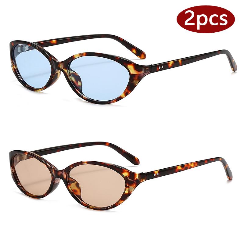 2Pcs Vintage Simple Oval Rivet Sunglasses Women Men Brand Designer Small Frame Sun Glasses Outdoor Shades Eyeglasses Uv400