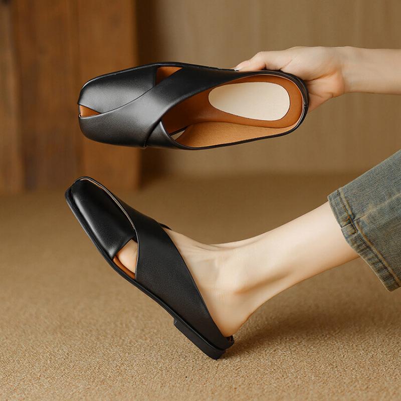 

Summer women s bag head slippers casual size cool slippers solid color one-pedal foot cover new flat-bottomed slippers women 39 чёрный