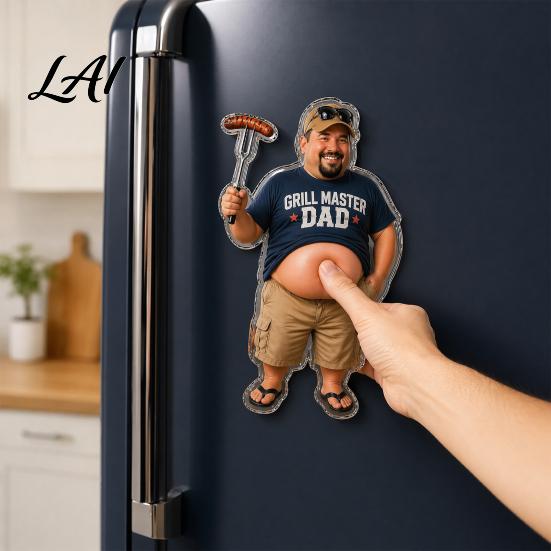Zachte Buik Koelkastmagneet Papa met Buik Stressverlichter Knijp Notitiehouder Koelkastmagneet Foto voor Keukendecor