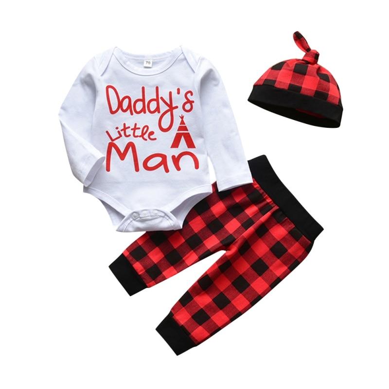 

Baby Suit Letter Print Romper Plaid Pants Hat Three-piece Suit 90