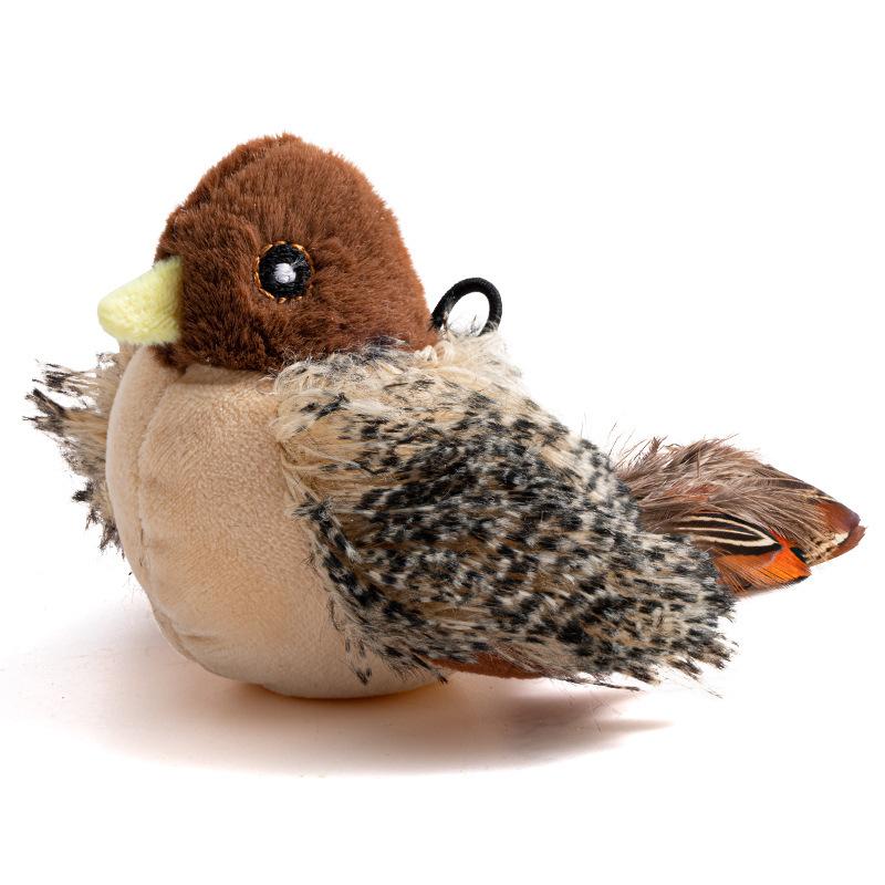 Plush Simulation Bird Sparrow Induction Sound Teasing Cat Stick Hedgehog Self-hi To Relieve Boredom Cat Toy