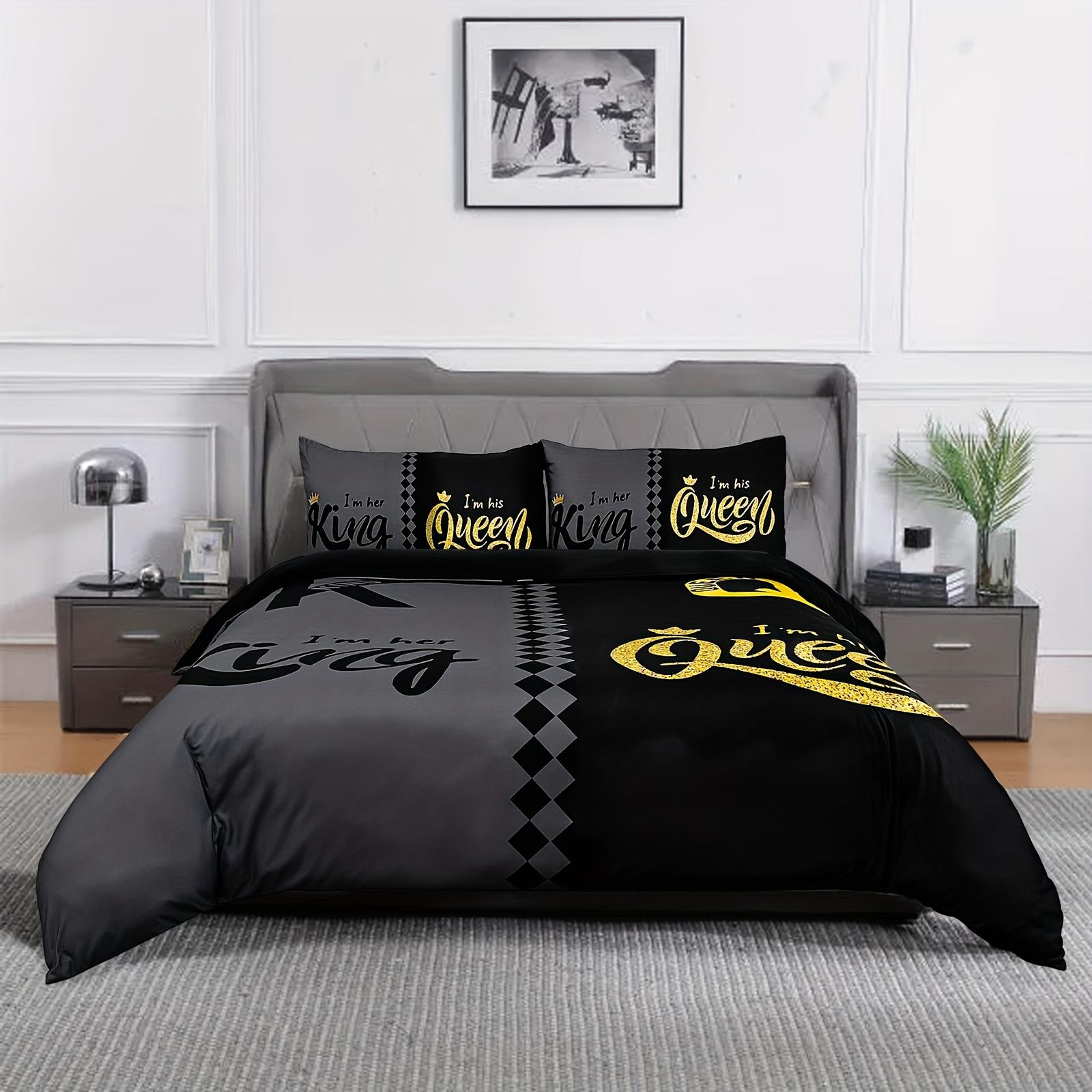 

Super Soft Breathable Black Grey Crown Letter Duvet Cover Set At Home Dormitory For Bedroom Guest Room Valentine S Day Gift 90X200cm 2PCS