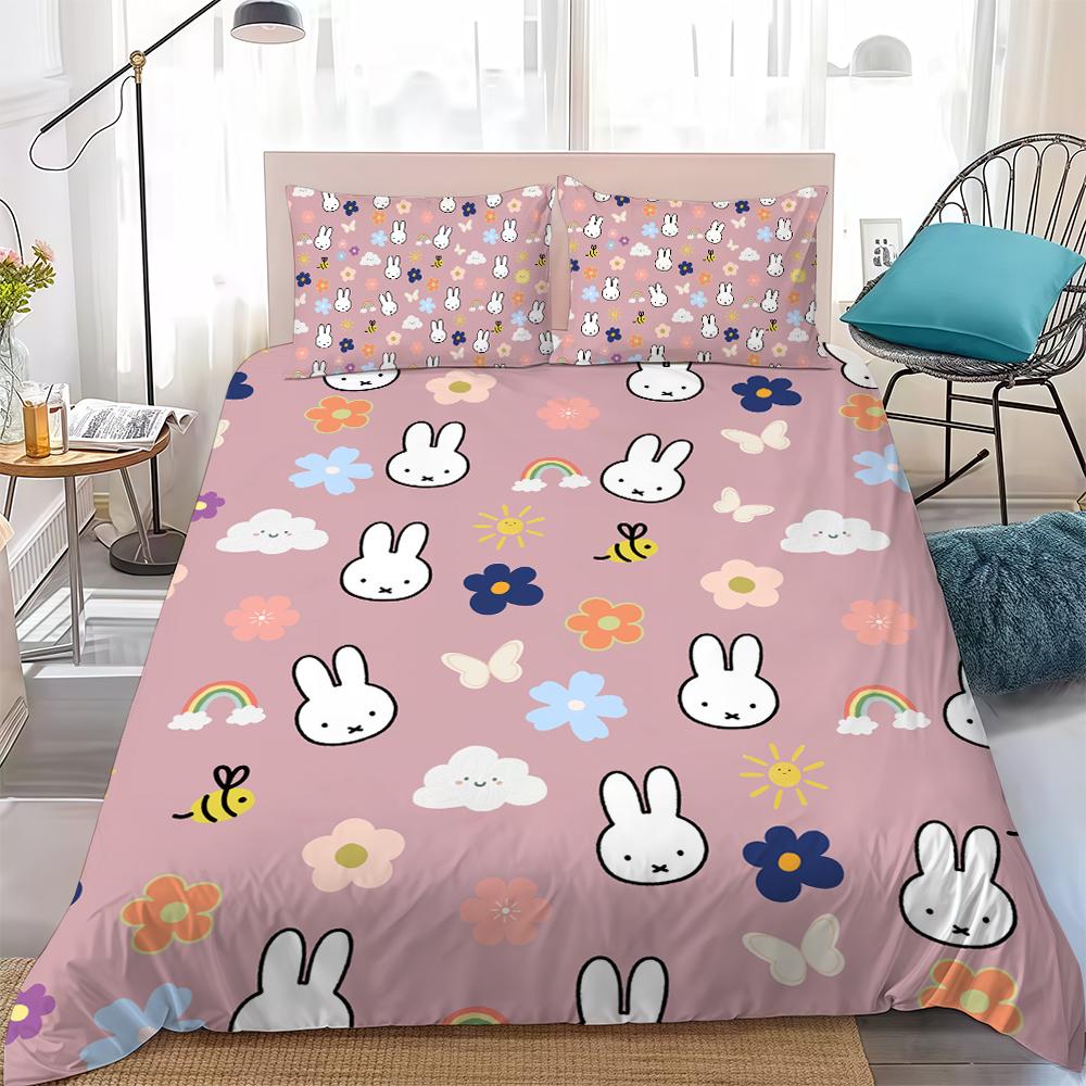 M-Miffy Cartoon Duvet Cover Set Home Style Bedding Soft Laundry Cotton Bed 3 Piece Set Student Dormitory Gift