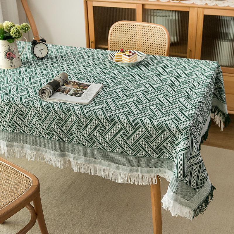 French Linen Cotton Solid Color Lace Tablecloth, High-end Rectangular Table Cover for Dining Table and Coffee Table