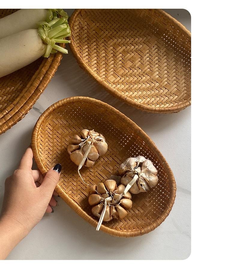 HeMu Bamboo woven oval basket Bamboo storage basket drying round dustpan Hotel storage steamed bun basket fruit basket