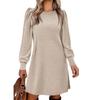 Fashion Ladies Knitted Puff Sleeves Long-sleeved Autumn and Winter Round Neck Casual Loose Dress with Pockets