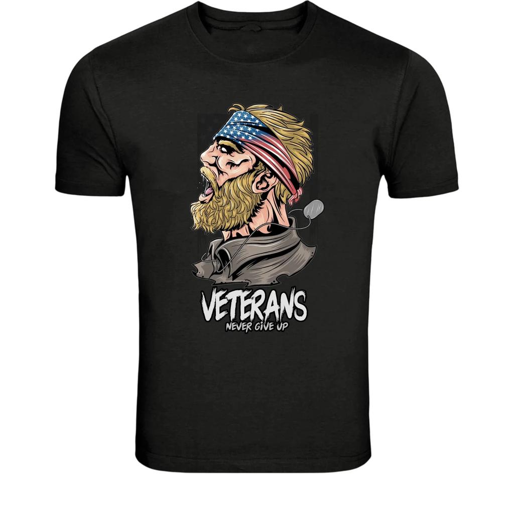 Veterans Never Give Up T-Shirt - Patriotic Military Veteran